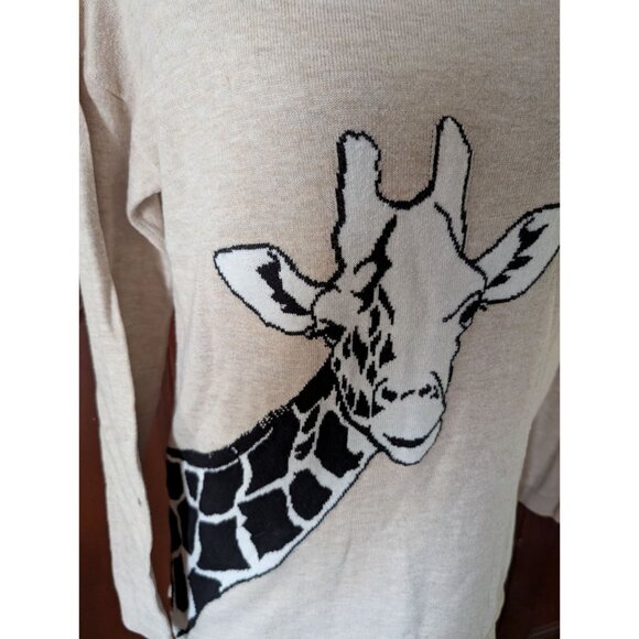 Talbots Petite Beige Sweater With Giraffe Graphic Long Sleeve Womens P - Picture 2 of 7